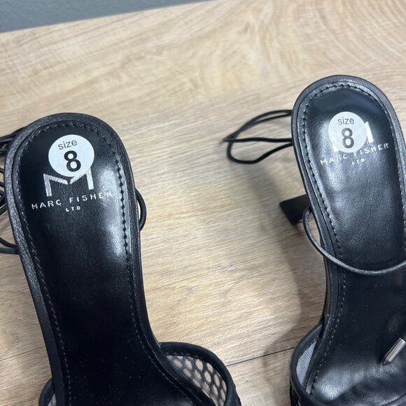 NEW Marc Fisher Dallyn Square Toe Ankle Strap Strappy Sandals Black Mesh Heel 8 - Picture 4 of 8